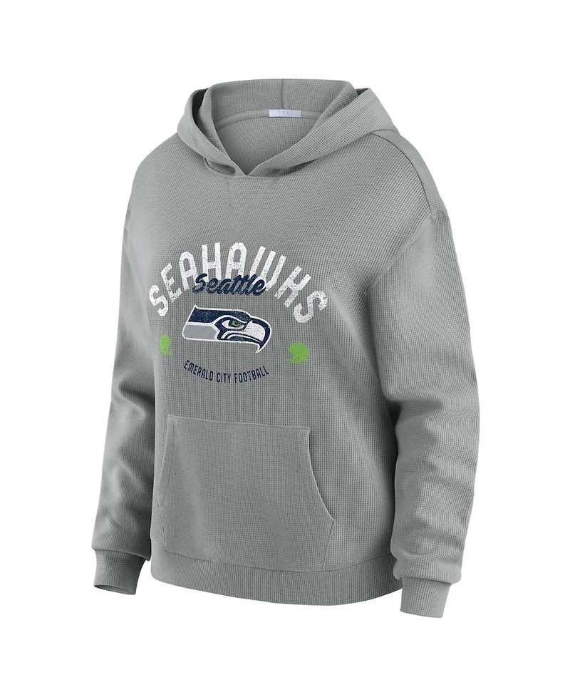 Wear by Erin Andrews Women's 2-Piece Gray Seattle Seahawks Plus Waffle-Knit Long Sleeve Hooded Shirt & Pants Lounge Set