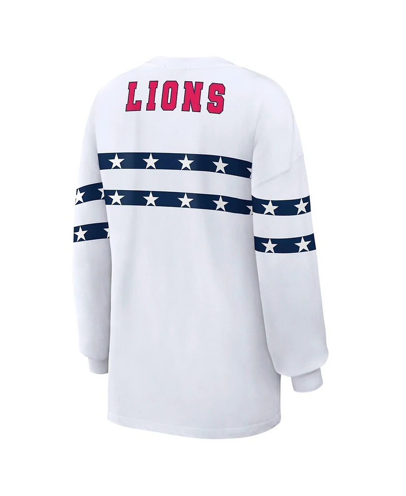 Wear by Erin Andrews Women's White Detroit Lions Americana Stripe Long Sleeve T-Shirt