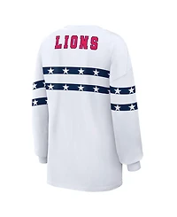 Wear by Erin Andrews Women's White Detroit Lions Americana Stripe Long Sleeve T-Shirt