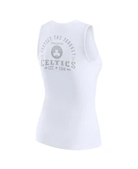 Wear by Erin Andrews Women's White Boston Celtics Rib-Knit Henley Tank Top
