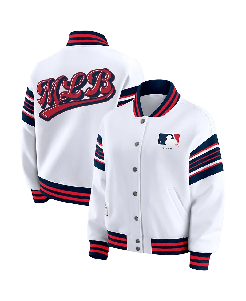 Wear by Erin Andrews Women's White Mlb Merchandise Full-Snap Fleece Sweatshirt Jacket