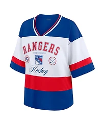 Wear by Erin Andrews Women's Blue/White New York Rangers Jersey Style T-Shirt