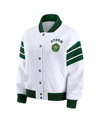 Wear by Erin Andrews Women's White/Green Wnba Full-Snap Fleece Sweatshirt Jacket