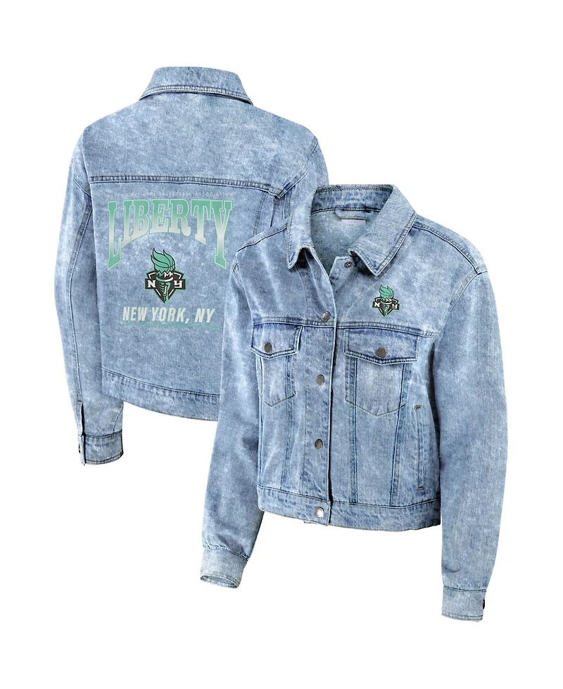 Wear by Erin Andrews Women's Blue New York Liberty Full-Snap Denim Jacket