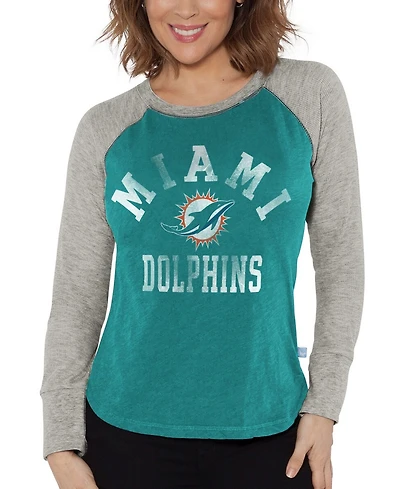 G-iii 4Her by Carl Banks Women's Aqua/Heather Gray Miami Dolphins Waffle Knit Raglan Long Sleeve T-Shirt