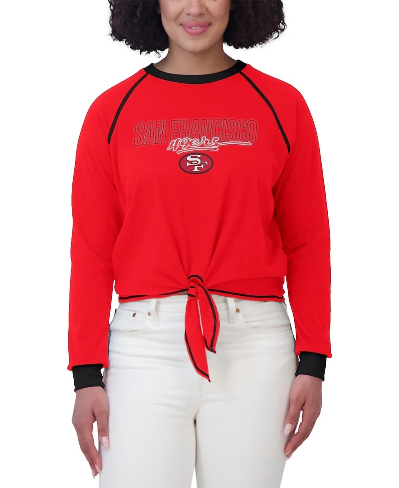 Wear by Erin Andrews Women's Scarlet San Francisco 49ers Tie-Front Long Sleeve T-Shirt
