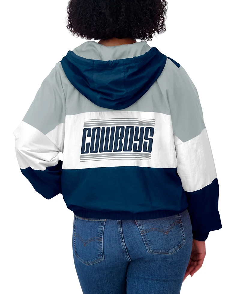 Wear by Erin Andrews Women's Navy Dallas Cowboys Color Block Full-Zip Windbreaker Jacket