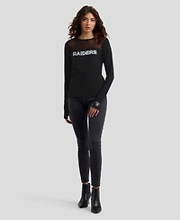 Wear by Erin Andrews Women's x Gracie Hunt Black Las Vegas Raiders Mesh Panel Long Sleeve T-Shirt