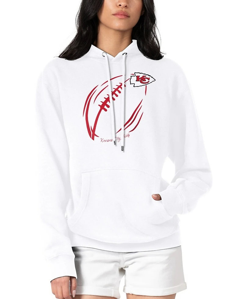 G-iii 4Her by Carl Banks Women's White Kansas City Chiefs Football Logo Fleece Tri-Blend Pullover Hoodie