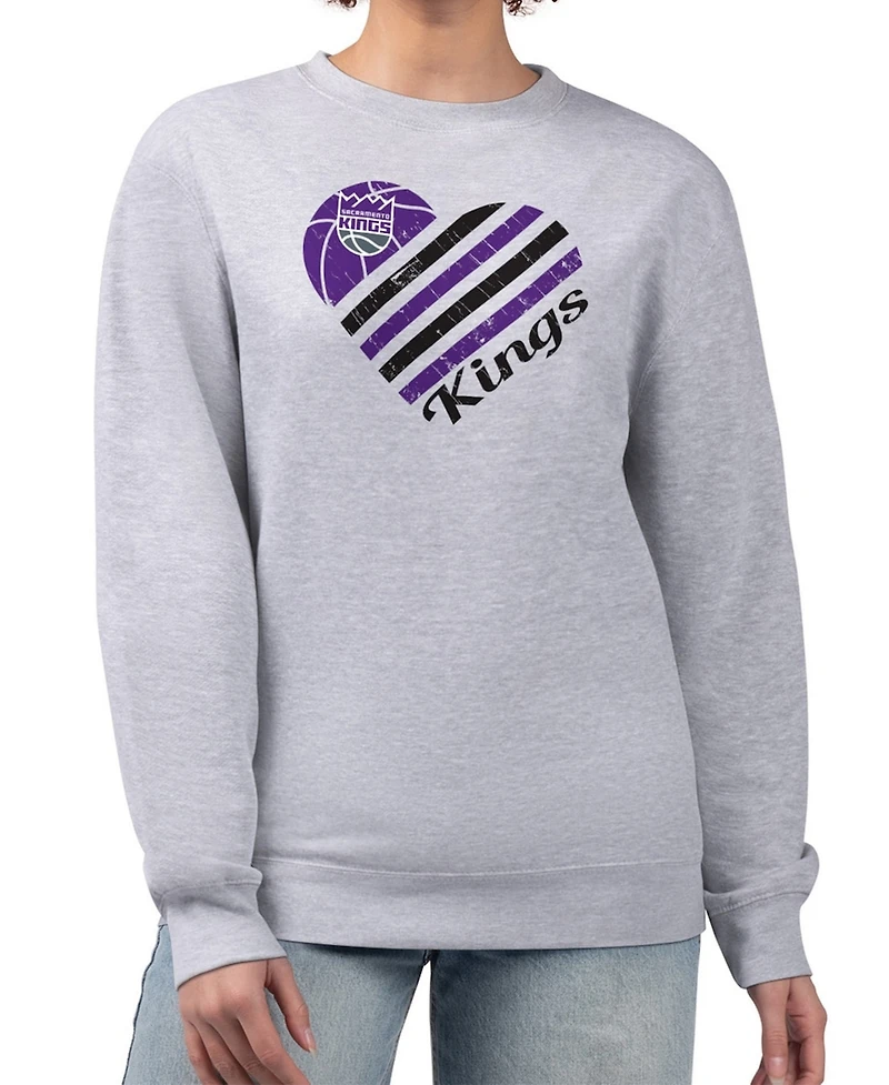 G-iii 4Her by Carl Banks Women's Heather Gray Sacramento Kings Heart Graphic Fleece Pullover Sweatshirt