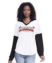 G-iii 4Her by Carl Banks Women's White/Black Tyler Reddick Bench Player Oversized Long Sleeve V-Neck Hoodie