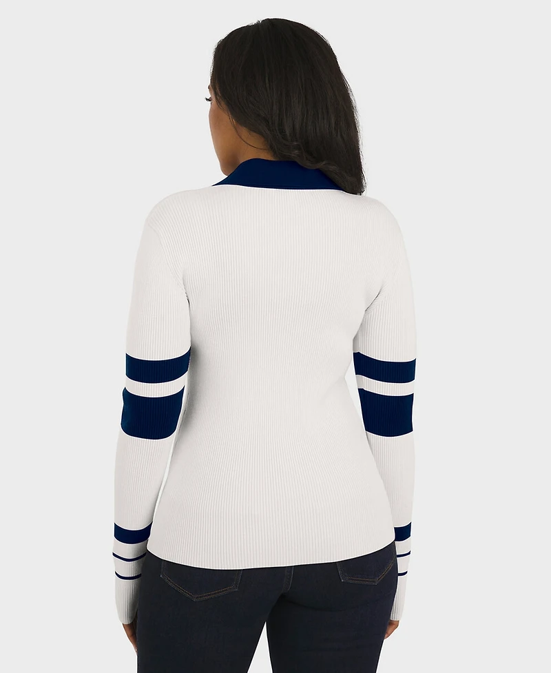 Wear by Erin Andrews Women's White Dallas Cowboys Ribbed Henley Polo Sweater