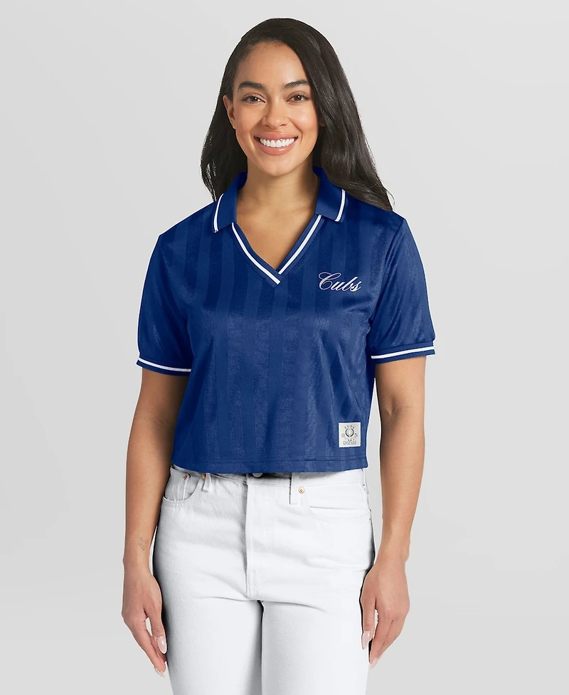 Wear by Erin Andrews Women's Royal Chicago Cubs Cropped V-Neck Polo Shirt