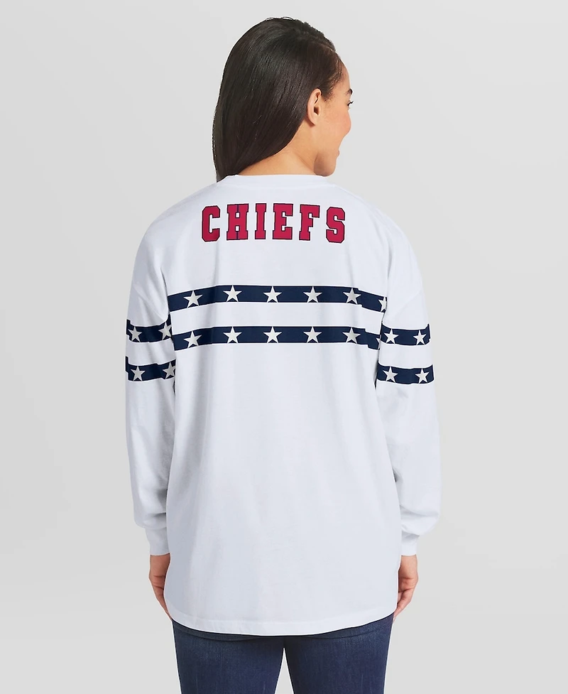 Wear by Erin Andrews Women's White Kansas City Chiefs Americana Stripe Long Sleeve T-Shirt