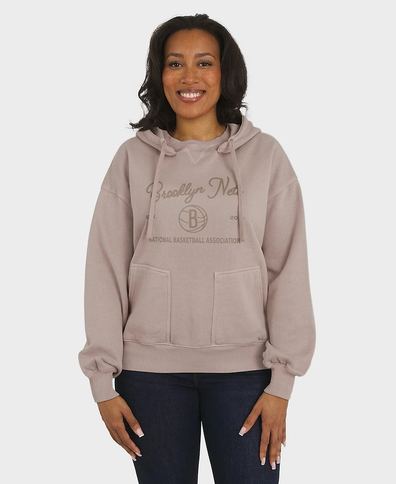 Wear by Erin Andrews Women's Tan Brooklyn Nets Washed Pullover Crewdie