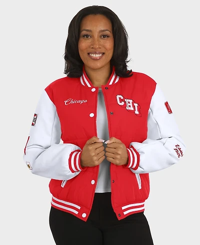 Wear by Erin Andrews Women's Red/White Chicago Blackhawks Varsity Full-Snap Puffer Jacket