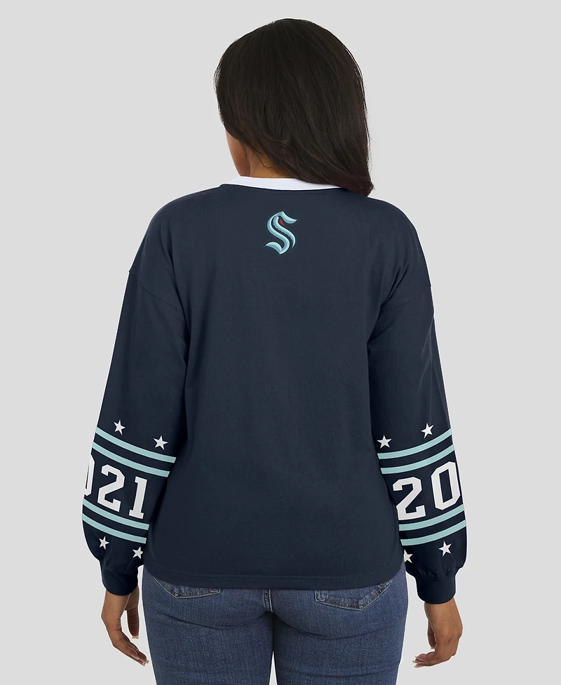 Wear by Erin Andrews Women's Deep Sea Blue Seattle Kraken Long-Sleeve Sport T-Shirt