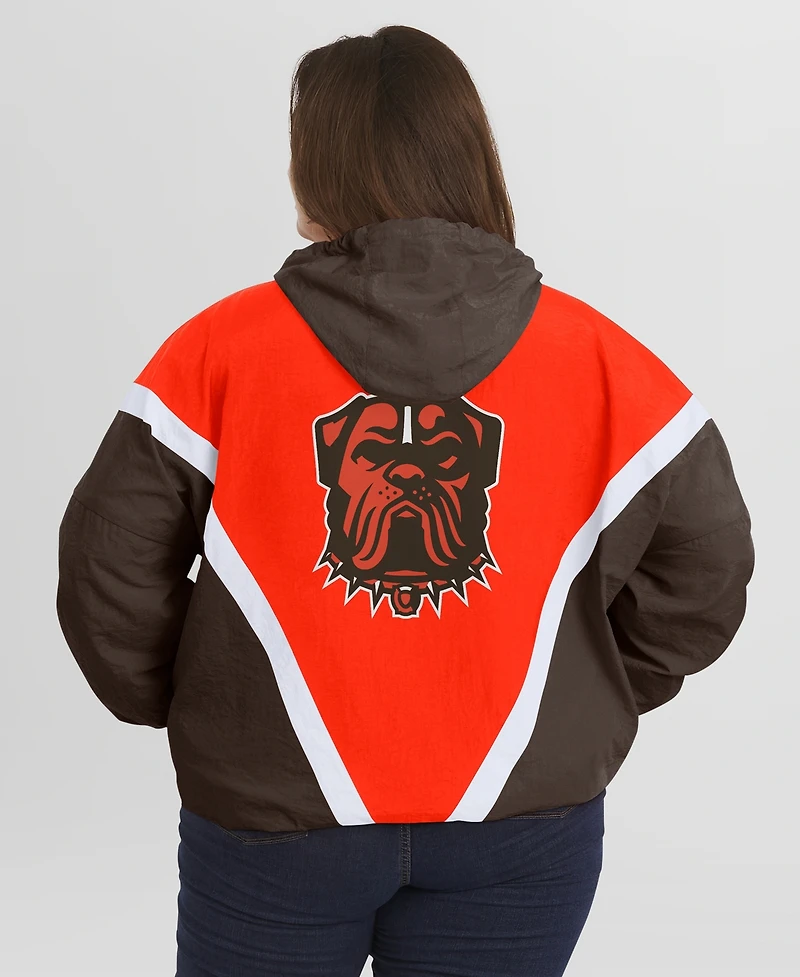 Wear by Erin Andrews Women's Orange/Brown Cleveland Browns Plus Retro Crinkle Full-Zip Hoodie Windbreaker Jacket