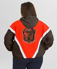 Wear by Erin Andrews Women's Orange/Brown Cleveland Browns Plus Retro Crinkle Full-Zip Hoodie Windbreaker Jacket