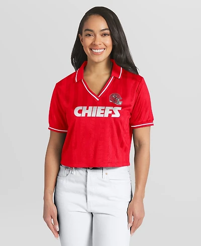 Wear by Erin Andrews Women's Red Kansas City Chiefs Cropped Jersey Polo Shirt