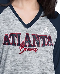G-iii 4Her by Carl Banks Women's Navy/Heather Navy Atlanta Braves Speed Training 3/4-Sleeve Rhinestone V-Neck T-Shirt