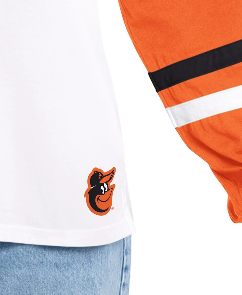 G-iii 4Her by Carl Banks Women's White/Orange Baltimore Orioles Key Player Oversized Hooded Long Sleeve T-Shirt
