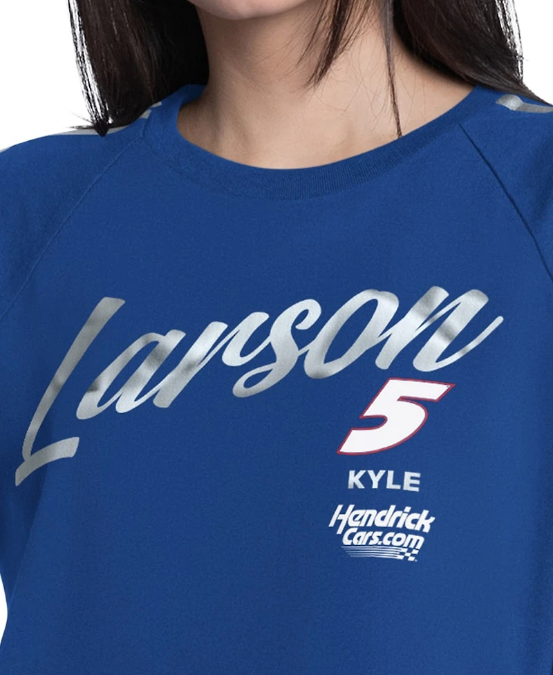 G-iii 4Her by Carl Banks Women's Royal Kyle Larson Raglan Cropped Classic Play Silver Trim T-Shirt