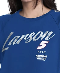 G-iii 4Her by Carl Banks Women's Royal Kyle Larson Raglan Cropped Classic Play Silver Trim T-Shirt