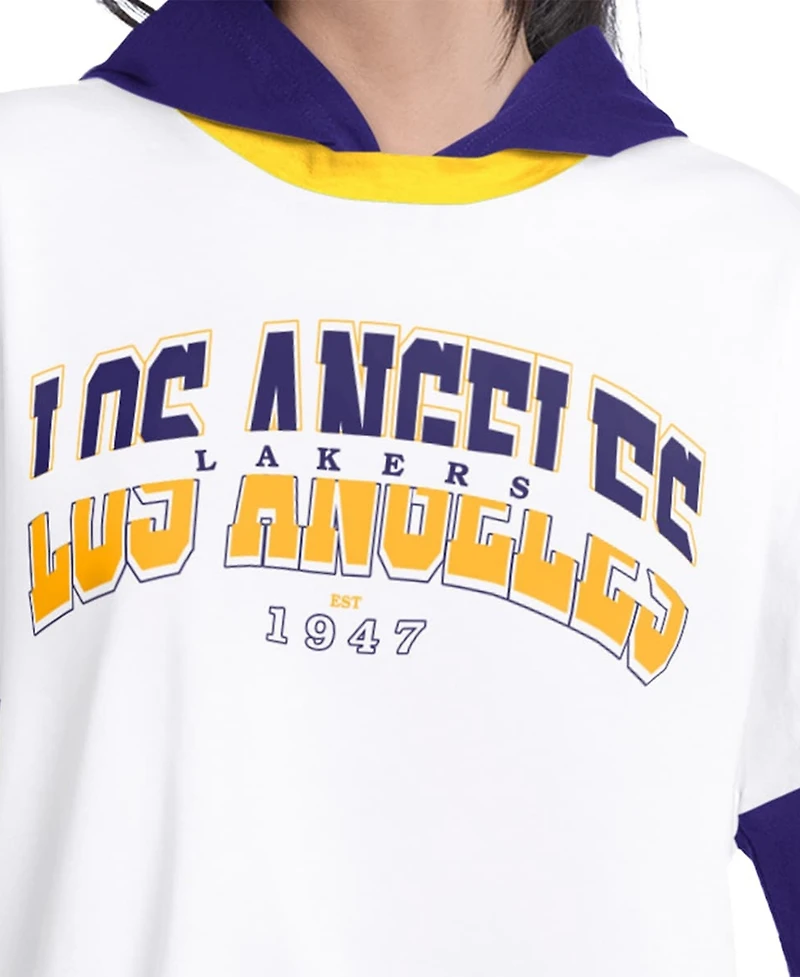 G-iii 4Her by Carl Banks Women's White/Purple Los Angeles Lakers Key Player Oversized Hooded Long Sleeve T-Shirt
