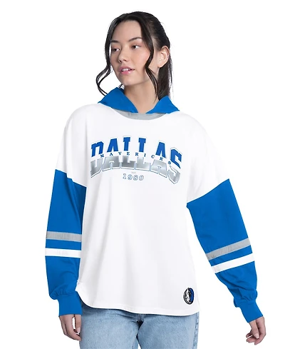 G-iii 4Her by Carl Banks Women's White/Royal Dallas Mavericks Key Player Oversized Hooded Long Sleeve T-Shirt