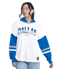 G-iii 4Her by Carl Banks Women's White/Royal Dallas Mavericks Key Player Oversized Hooded Long Sleeve T-Shirt