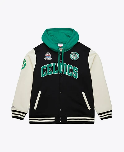 Mitchell & Ness Men's Black Boston Celtics Vintage Logo Courtside Fleece Full-Button Jacket