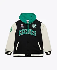 Mitchell & Ness Men's Black Boston Celtics Vintage Logo Courtside Fleece Full-Button Jacket