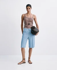 Mango Women's Straight Low-Rise Denim Bermuda Shorts