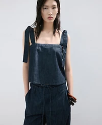 Mango Women's Tie-Up Straps Denim Top