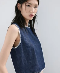 Mango Women's Contrast Trim Denim Top