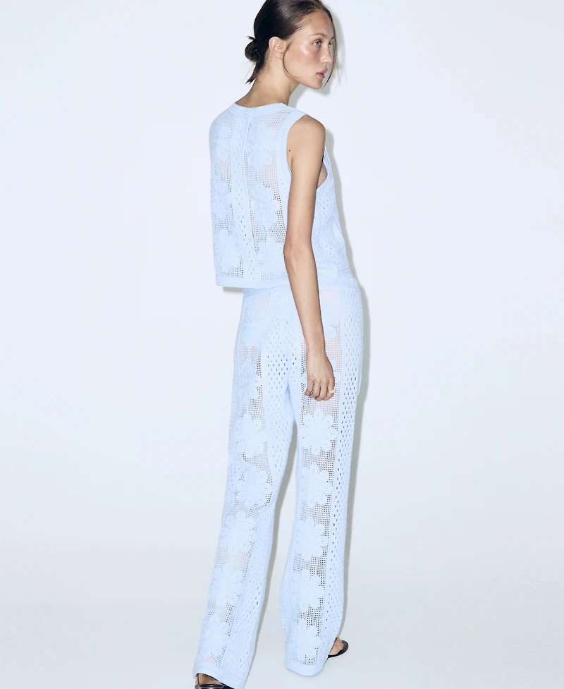 Mango Women's Openwork Embroidery Straight-Leg Pants