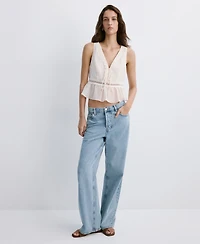 Mango Women's Contrasting Trim Lyocell Top