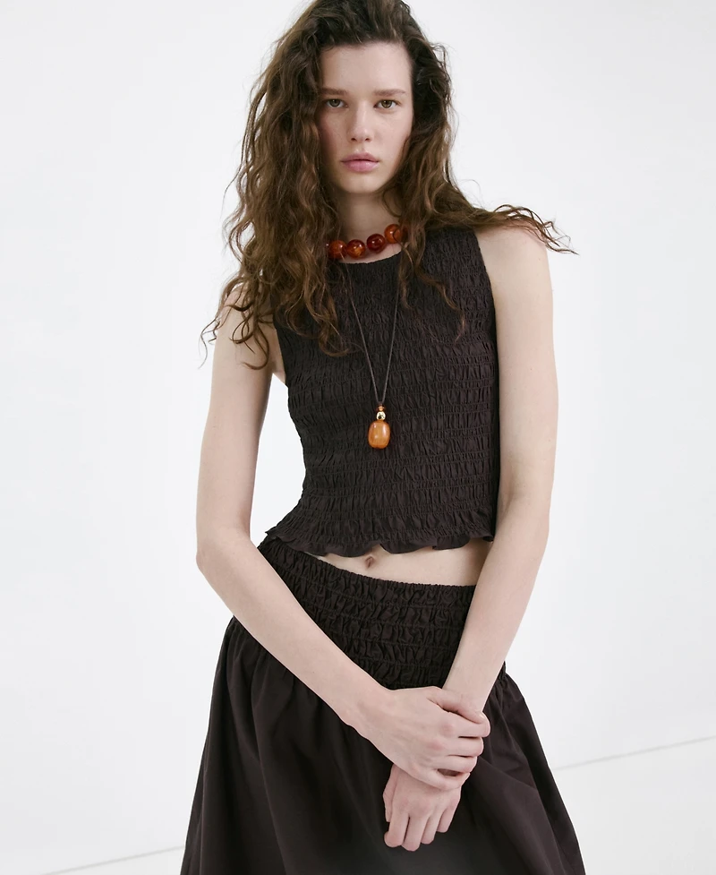 Mango Women's Shirred Waist Lyocell Skirt