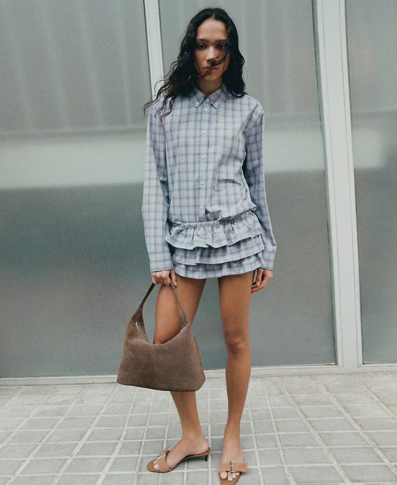 Mango Women's Ruffled Checkered Mini Shorts