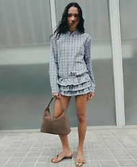 Mango Women's Ruffled Checkered Mini Shorts