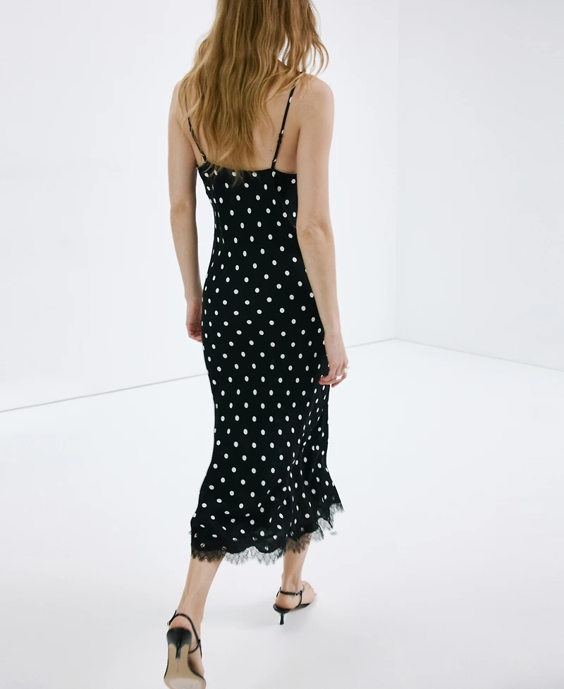 Mango Women's Lace Detail Polka-Dot Dress
