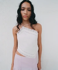 Mango Women's Lace Details Linen Top
