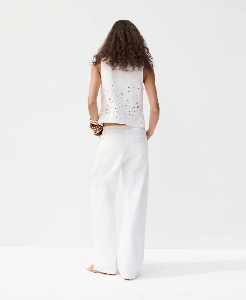 Mango Women's Openwork Embroidery Balloon Jeans