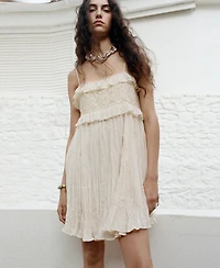 Mango Women's Wrinkled Effect Lace Dress