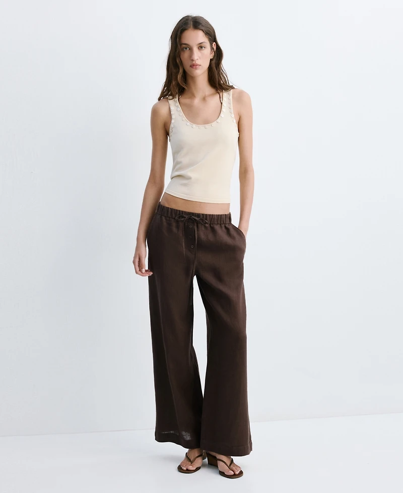 Mango Women's Buttons Linen Pants