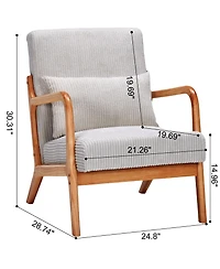 Rainsken Mid-Century Modern Accent Chair, Upholstered Lounge Armchair with Lumbar Pillow and Solid Wood Frame for Living Room, Balcony