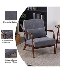 Rainsken Mid-Century Modern Accent Chair, Upholstered Lounge Armchair with Lumbar Pillow and Solid Wood Frame for Living Room, Balcony