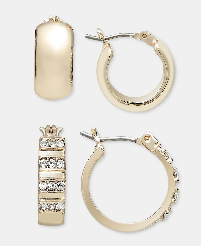 On 34th Smooth & Pave Hoop Earrings, 2-Piece Set, Macy's Exclusive