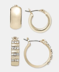 On 34th Smooth & Pave Hoop Earrings, 2-Piece Set, Macy's Exclusive
